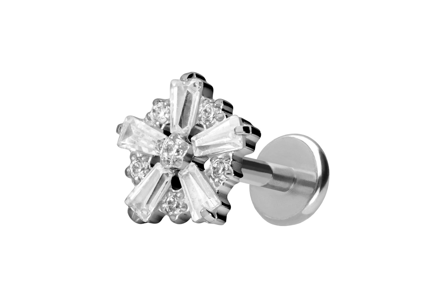 Titan Labret Piercing mit Push Fit SCHNEEFLOCKE